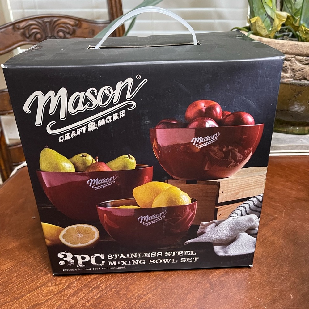 Mason Craft & More 3pc Stainless Steel Mixing Bowl Red. New in box red country